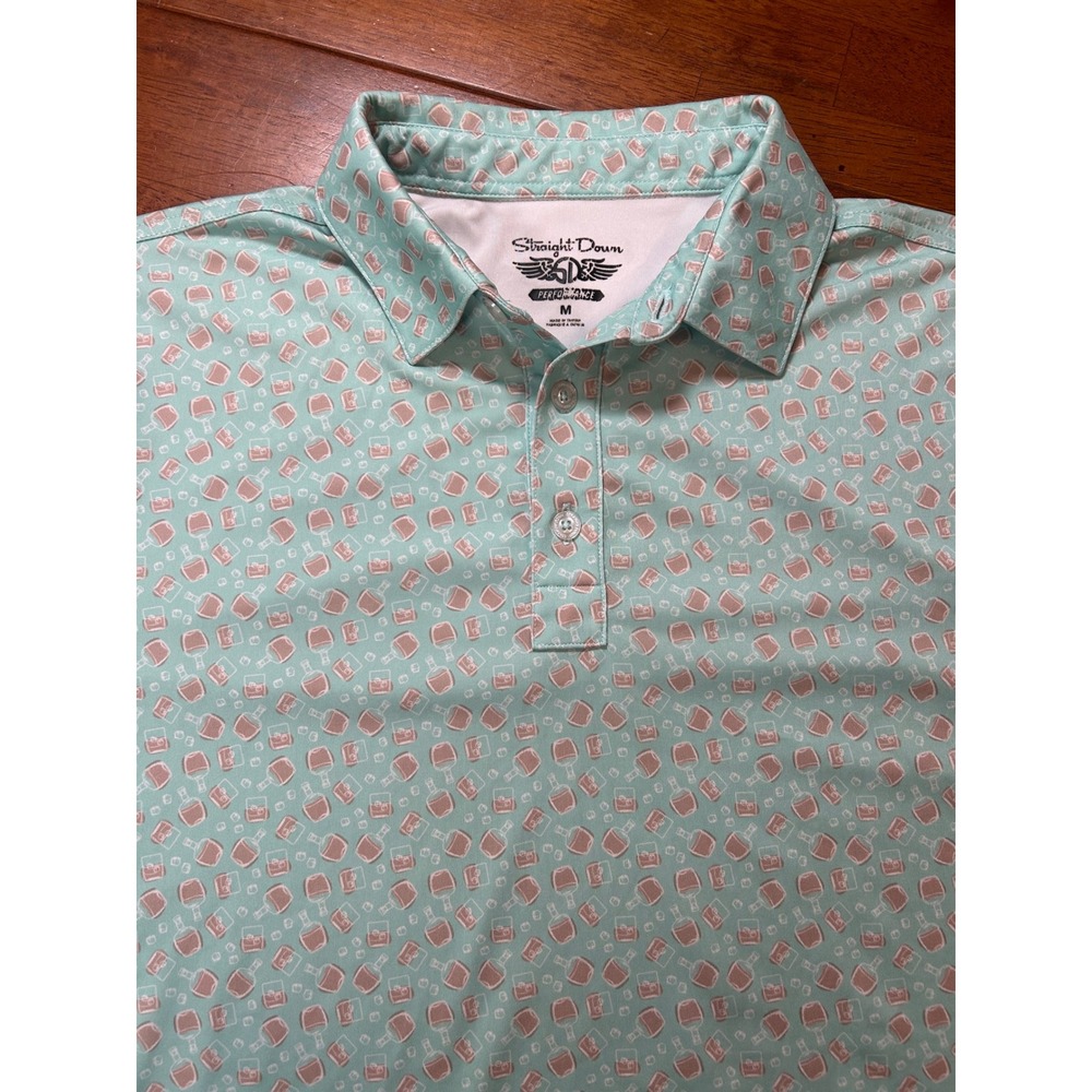 Straight Down Polo Shirt Mens Medium Teal Whiskey Glass Crooked Stick Golf